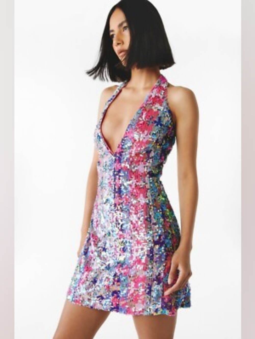Nasty Gal Multicolor Sequin Halter Mini Dress